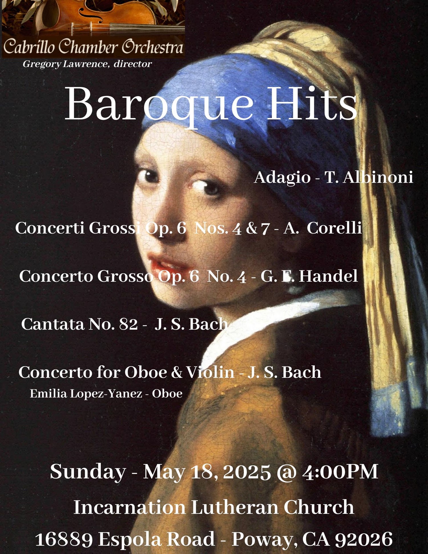 Get information & buy tickets to 'Baroque Hits'  on may. 18, 16:00 @Incarnation Lutheran Church | Cabrillo Chamber Orchestra