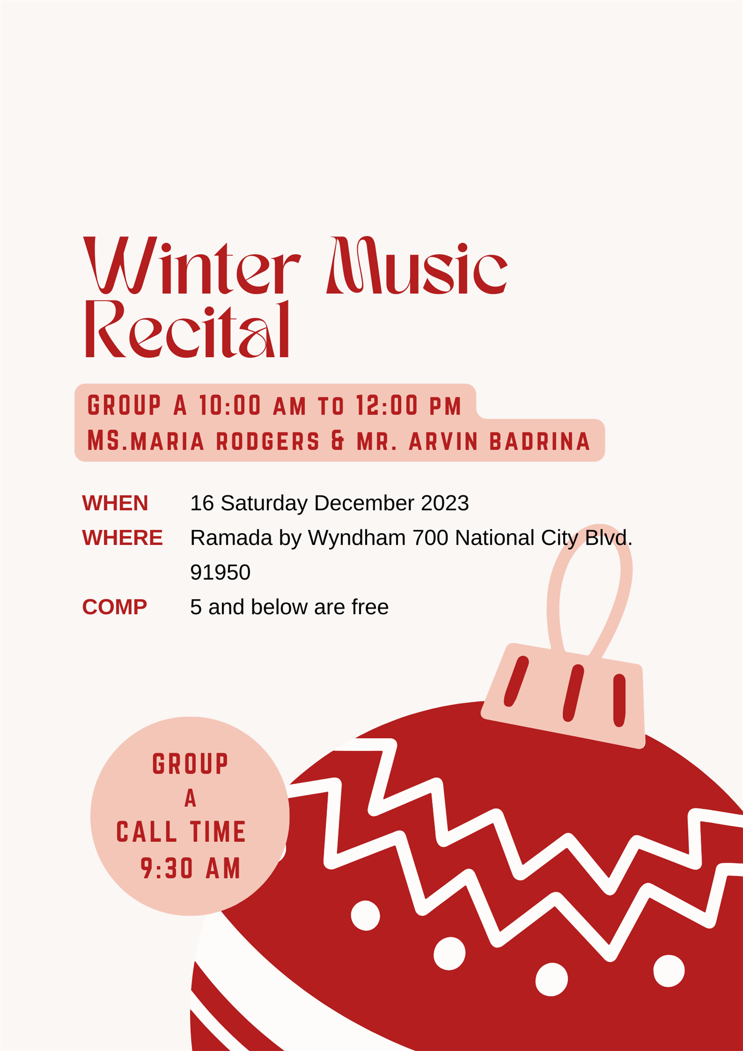Group A Winter Music Recital 10:00 am to 12:00 pm image