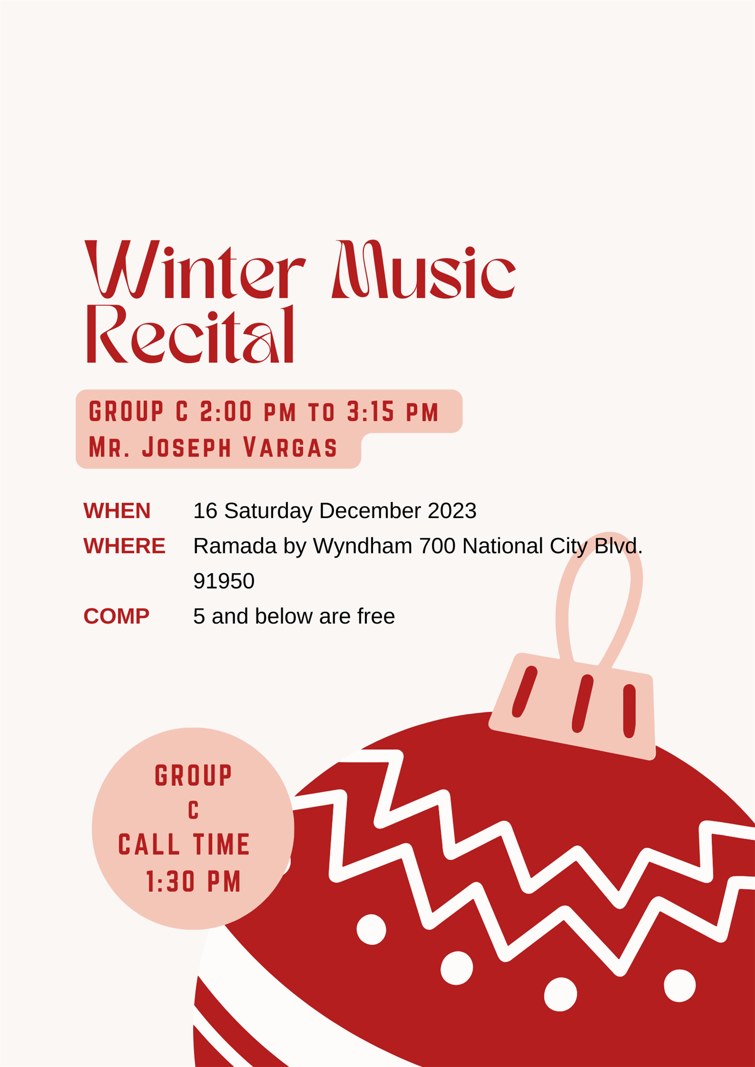 Group C Winter Music Recital 2:00 pm to 3:15 pm image