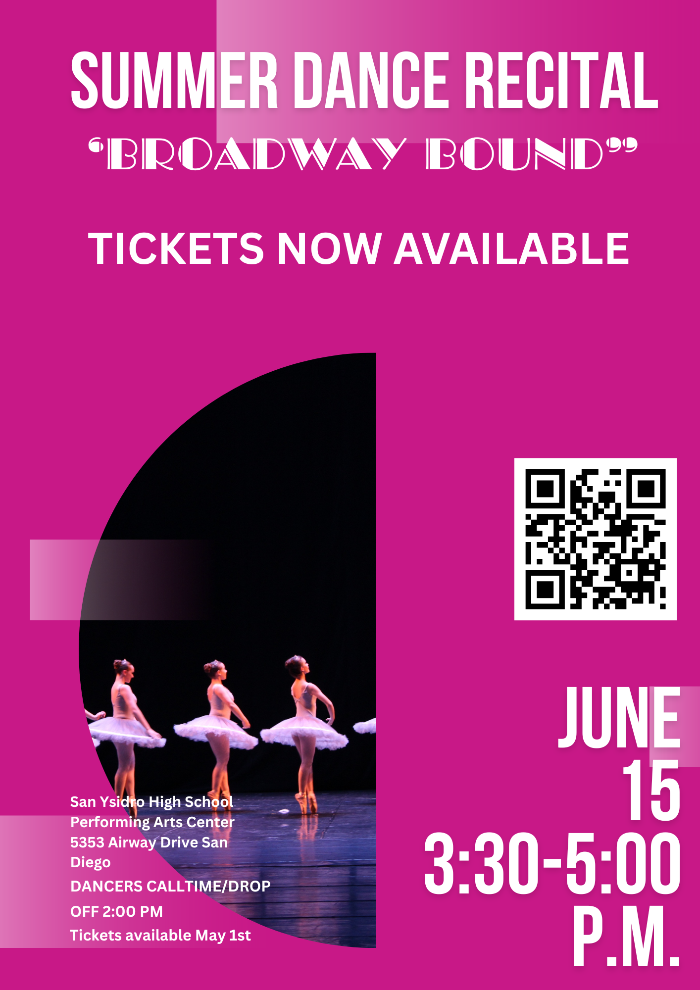 Summer Dance Recital 3:30-5:00 pm Line starts at 2:00 pm, Doors open at 3:00 pm flyer