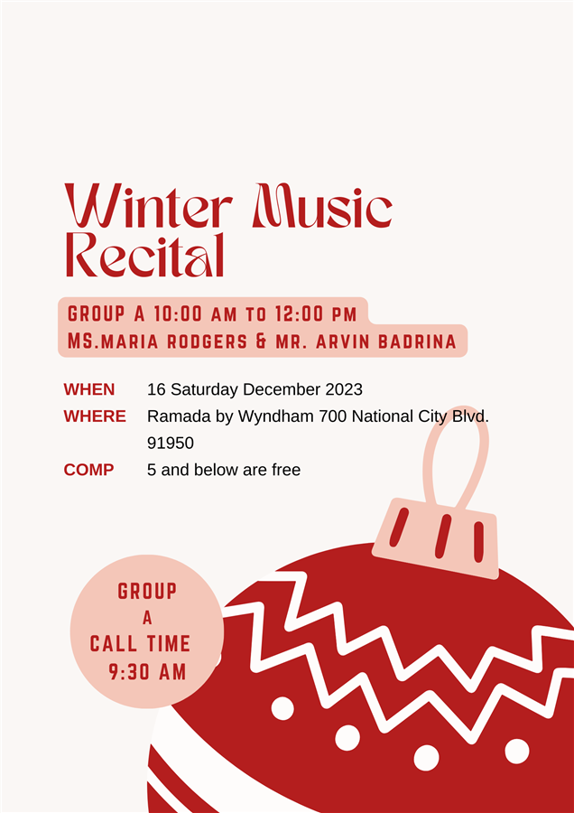 Group A Winter Music Recital 10:00 am to 12:00 pm