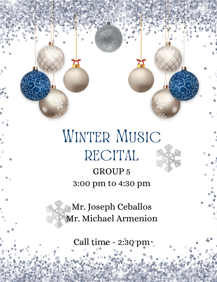 Group 5 Dec 6 Winter Music Recital3:00-4:30 pm
