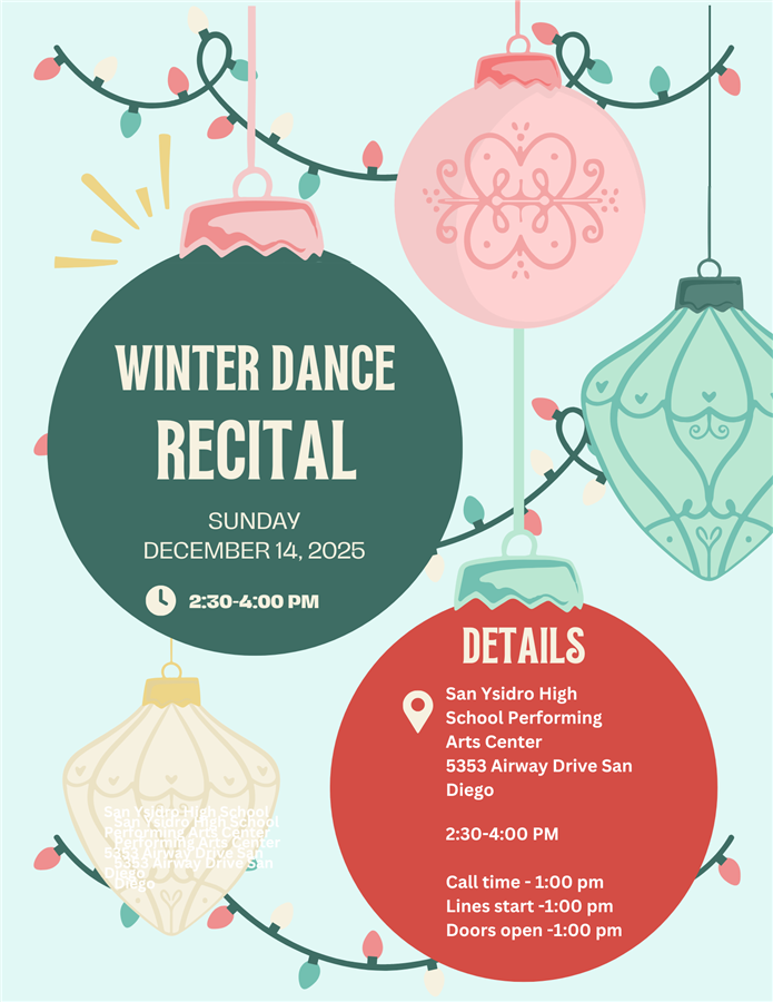 Dec 14, 2025 Winter Dance Recital 2:30 to 4:00 pm