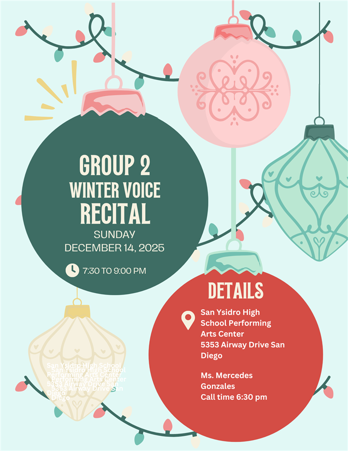 Group 2 Dec 14 Winter Voice Recital 7:30 to 9:00 pm