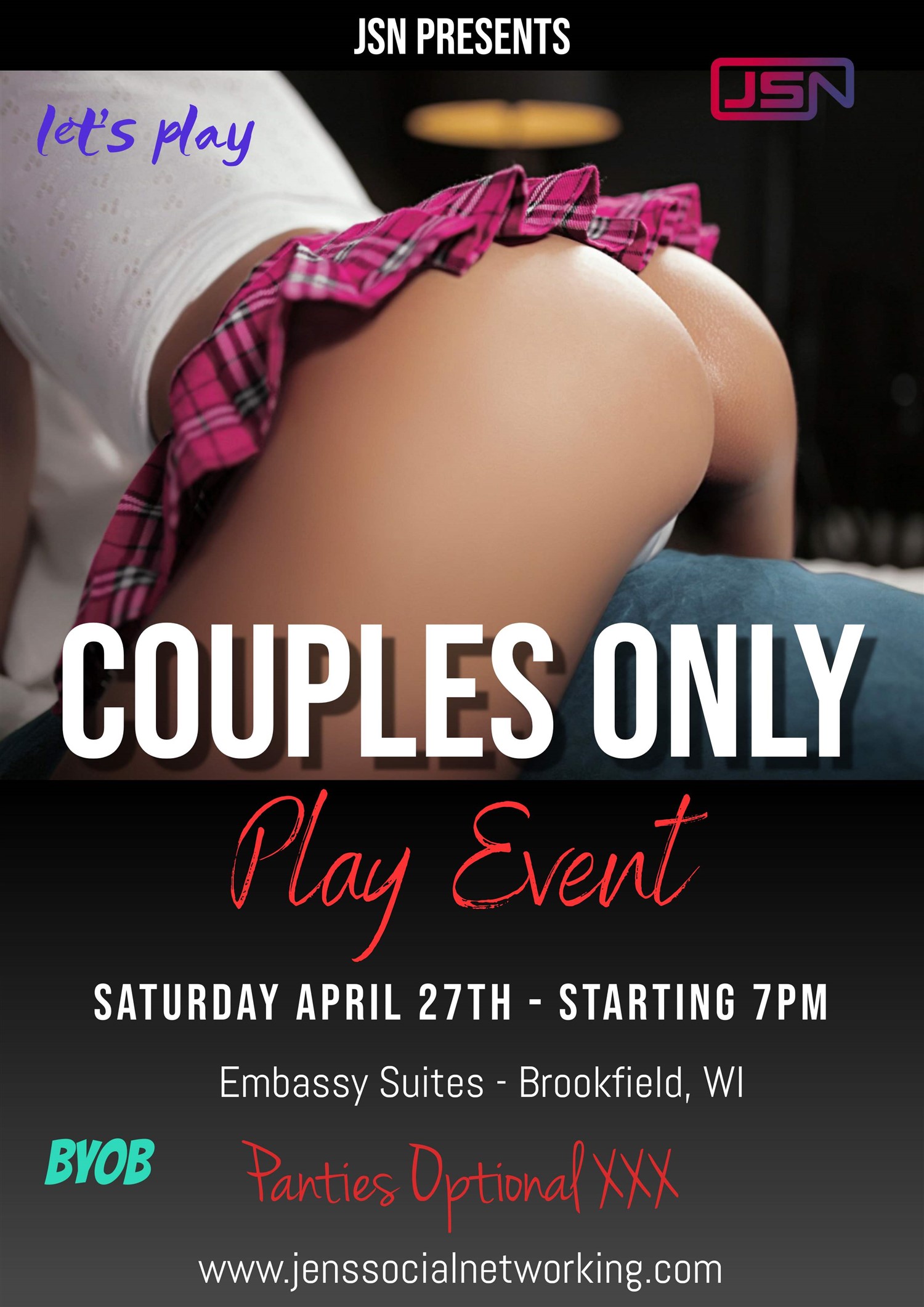Couples Only Play Event Penthouse Play Event on Apr 27, 19:00@Embassy Suites by Hilton - Buy tickets and Get information on Jen's Social Networking 