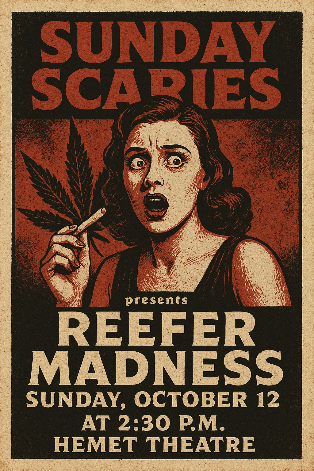 Get information, pick a seat & buy tickets to Sunday Scaries -Vintage Reel Revival Reefer Madness (1936) on Oct 12, 14:30 @HEMET THEATRE 2025 | Hemet Theatre