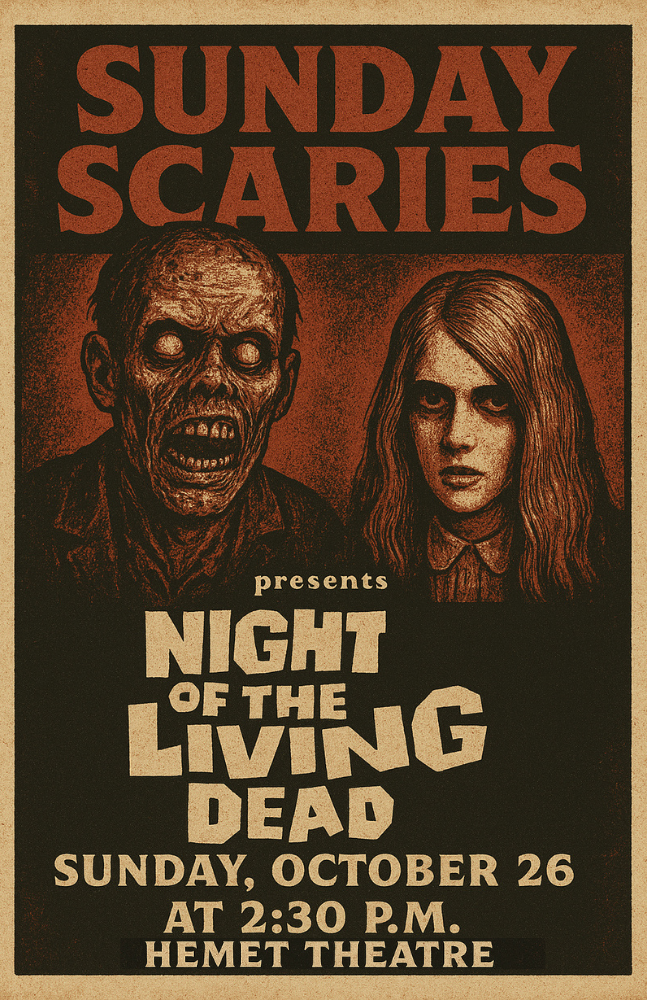 Get information, pick a seat & buy tickets to Sunday Scaries -Vintage Reel Revival Night of the Living Dead (1968) on Oct 26, 14:30 @HEMET THEATRE 2025