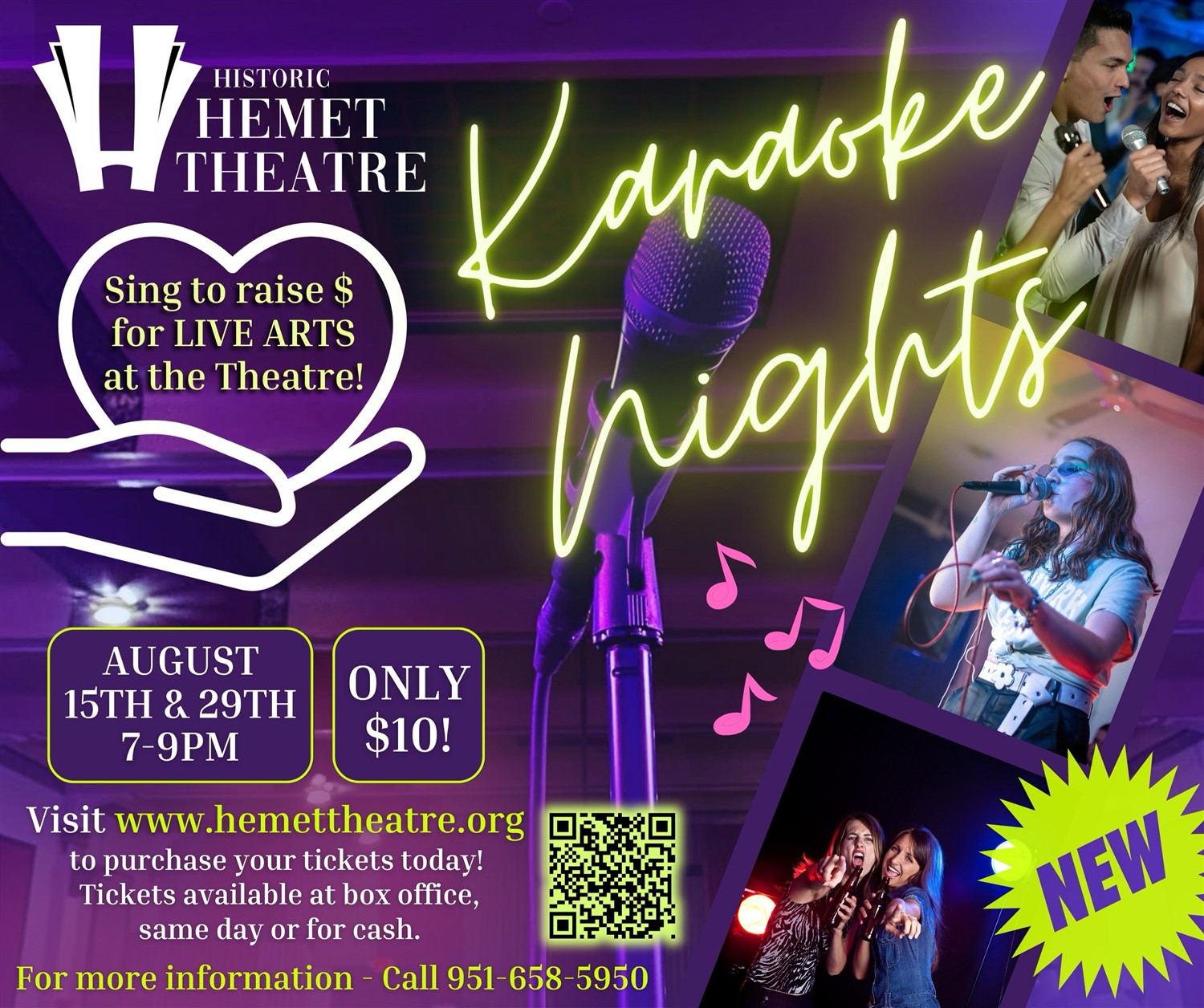 Get information, pick a seat & buy tickets toKaraoke Nights Fundraiser Supporting Live Theatre Through Karaoke on Aug 15, 19:00 @HEMET THEATRE 2025