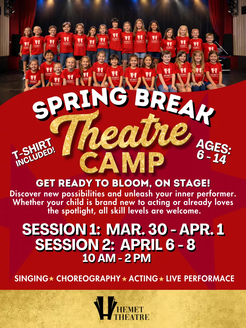 Get information & buy tickets toSpring Break Theatre Camp SESSION 2 - (April 6 - 8 ) on Apr 06, 10:00 @Historic Hemet Theatre | Hemet Theatre