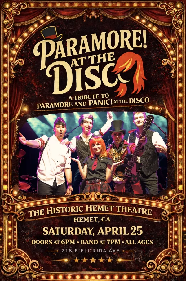 Obtener información y comprar entradas para Paramore! at the Disco A Tribute to Paramore and Panic! At The Disco en Hemet Theatre.