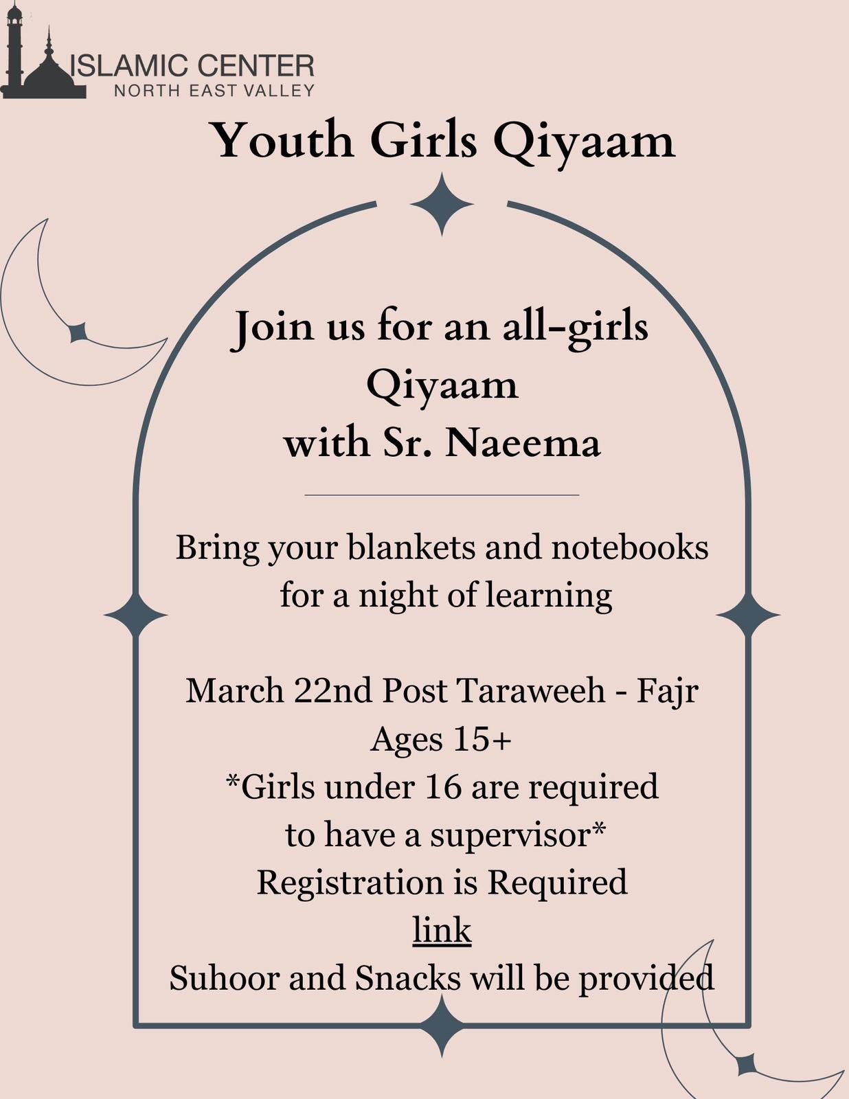 Girls Qiyaam with Sr Naeema- 15+ - 3/22/24 image