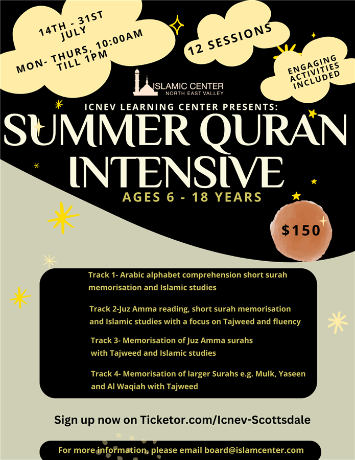 Get Information and buy tickets to Quran Intensive class  on ICNEV Scottsdale