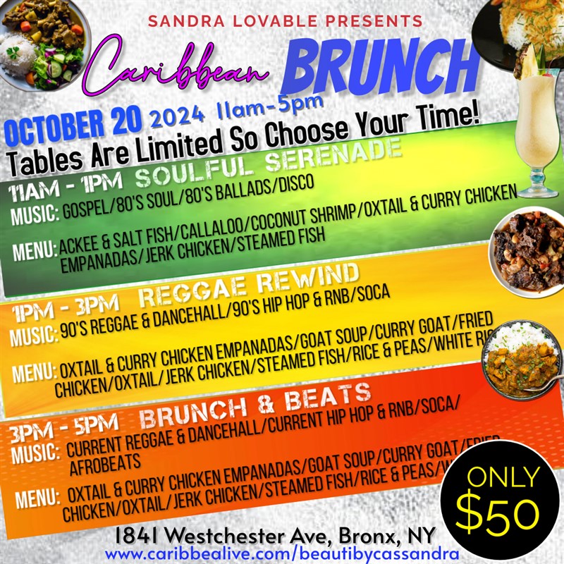 Obtenez des informations et achetez des billets pour CARIBBEAN SUNDAY BRUNCH  sur Caribbea Tickets