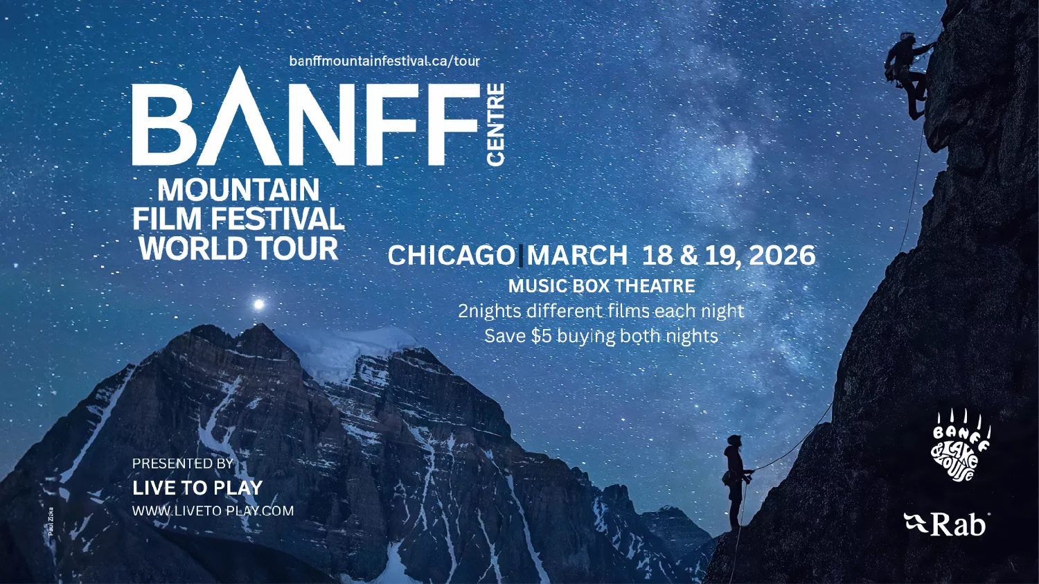 Buy tickets toChicago - Banff Mountain Film Festival - Wednesday March 18th, 2026 - Program A Presenting Partners: Rab & Banff and Lake Louise on Mar 18, 19:00 @Music Box Theatre