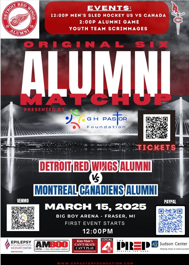 Get information, pick a seat & buy tickets to The GH Pastor Foundation Alumni Series Detroit Red Wings Alumni vs Montreal Canadiens Alumni on Mar 15, 12:00 @BIG BOY ARENA