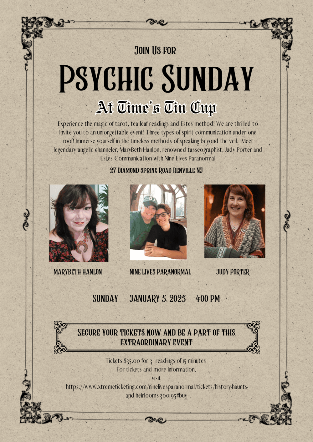 Get information & buy tickets to Psychic Sunday  on Jan 05, 16:00 @Time's Tin Cup Vintage | Nine Lives Paranormal