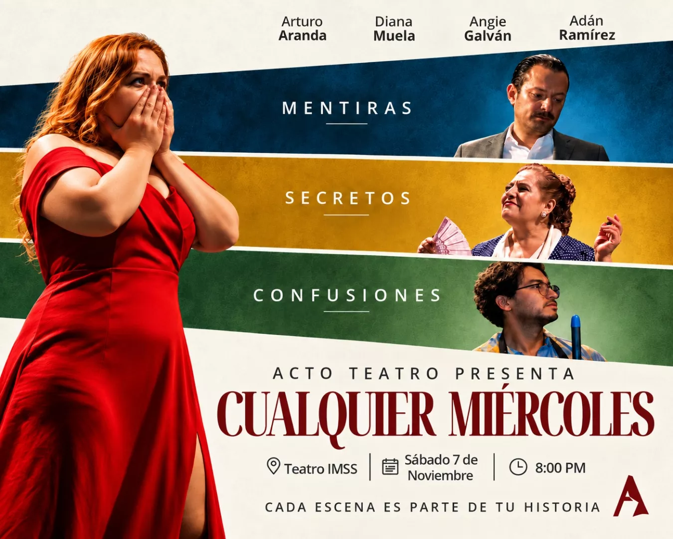 Obtener información y comprar entradas para 8 FUNCIONES AGOTADAS! La obra que ha conquistado al público llega a Saltillo Acto Teatro Presenta : CUALQUIER MIÉRCOLES  "Cada escena es parte de tu historia" en BOLETRIX.