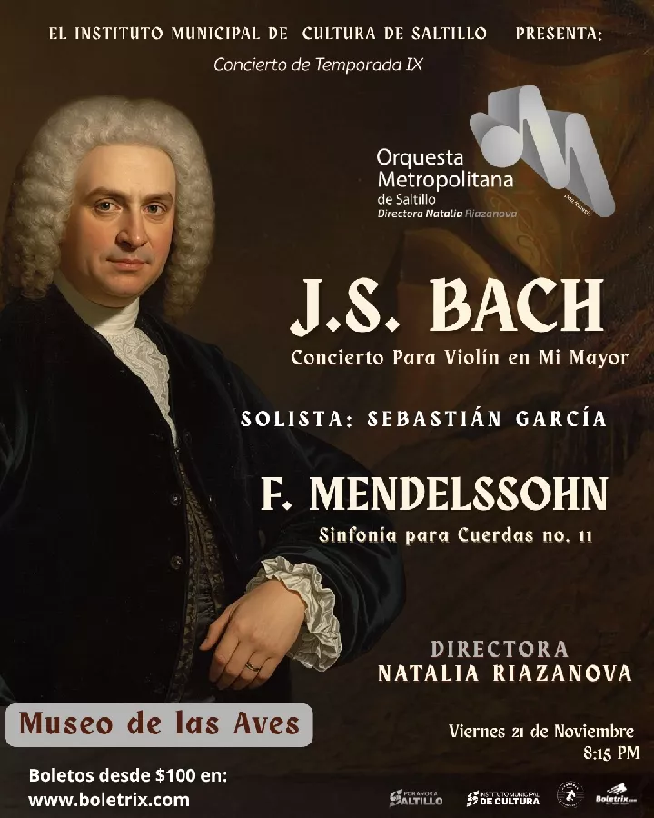 Obtener información y comprar entradas para Cuerdas Majestuosas Orquesta MetropolitanSolista Sebastían García Tovar   Boletos desde $100 Obras de J.S. Bach y F. Mendelssohn el genio del Barroco y el alma del Romantisismo en BOLETRIX.