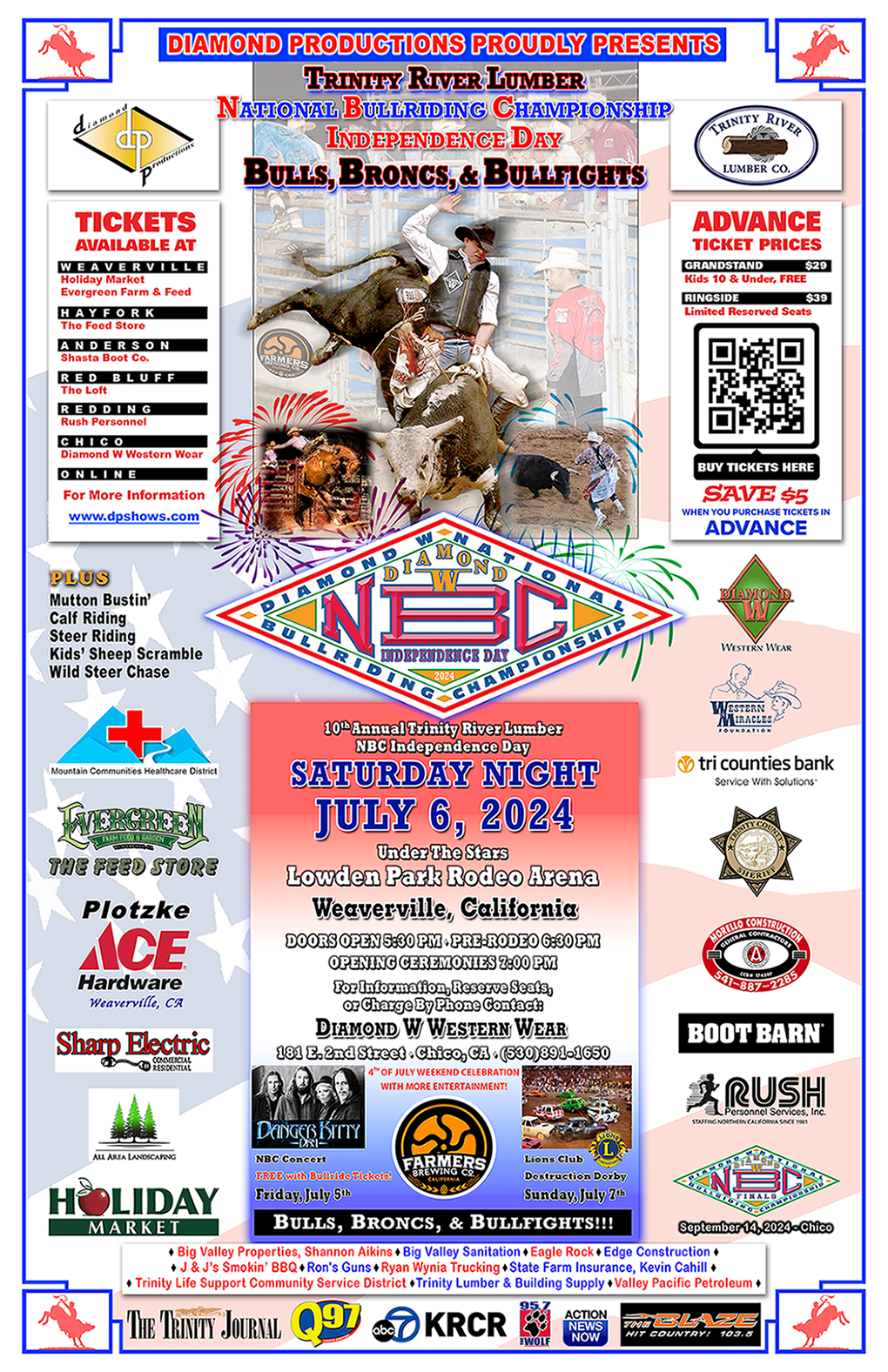 NBC Independence Day - Bulls, Broncs & Bullfights! Concert - Danger Kitty Band (the night before) on Jul 06, 18:30@Lowden Park Rodeo Arena - Buy tickets and Get information on Diamond Productions 