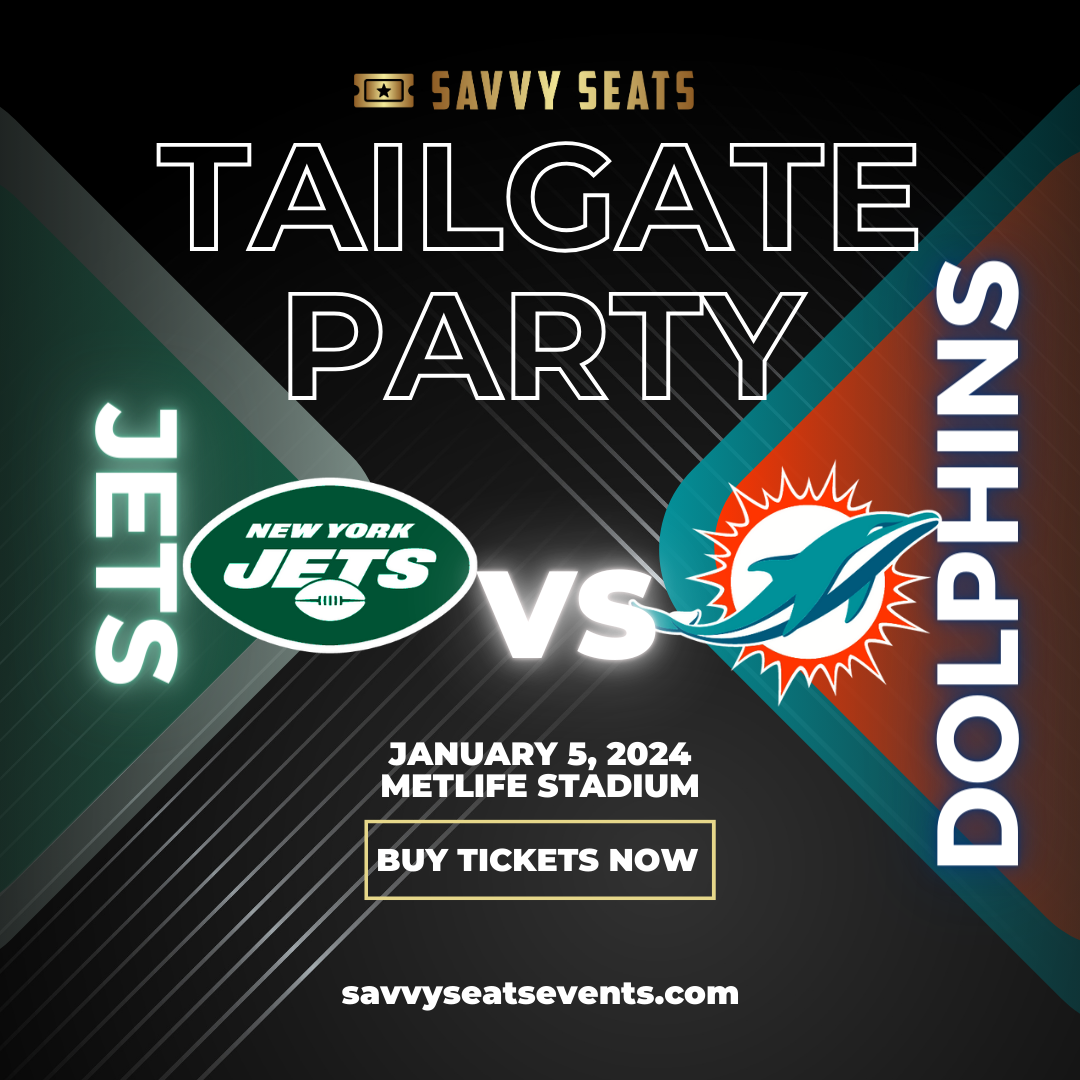 Jets vs Dolphins Bus and Tailgate Party New York Jets Tailgate Party on janv. 05, 11:00@B Parking Lot American Dream - Achetez des billets et obtenez des informations surSavvy Seats savvyseatsevents.com