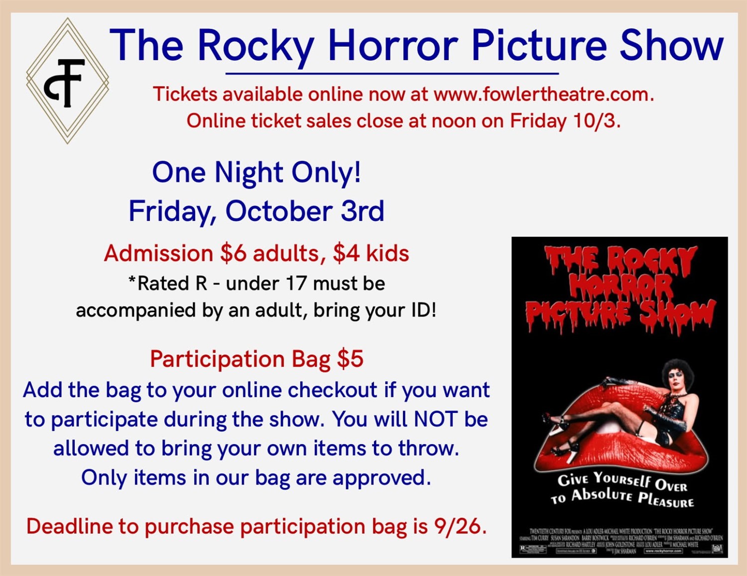 Rocky Horror Picture Show - Friday 10/3/25 Only image