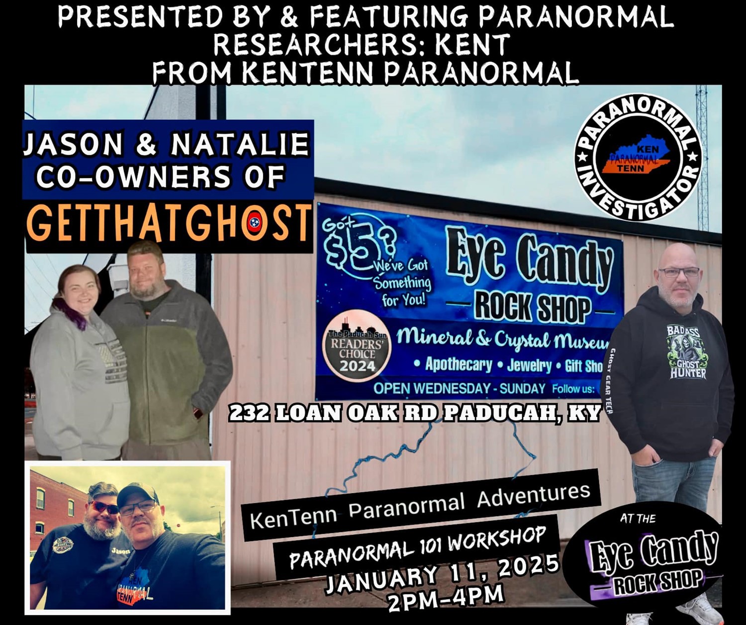 Get information & buy tickets to Paranormal 101 Workshop  on Jan 11, 14:00 @Eye Candy Rock Shop | KenTenn Paranormal Adventures