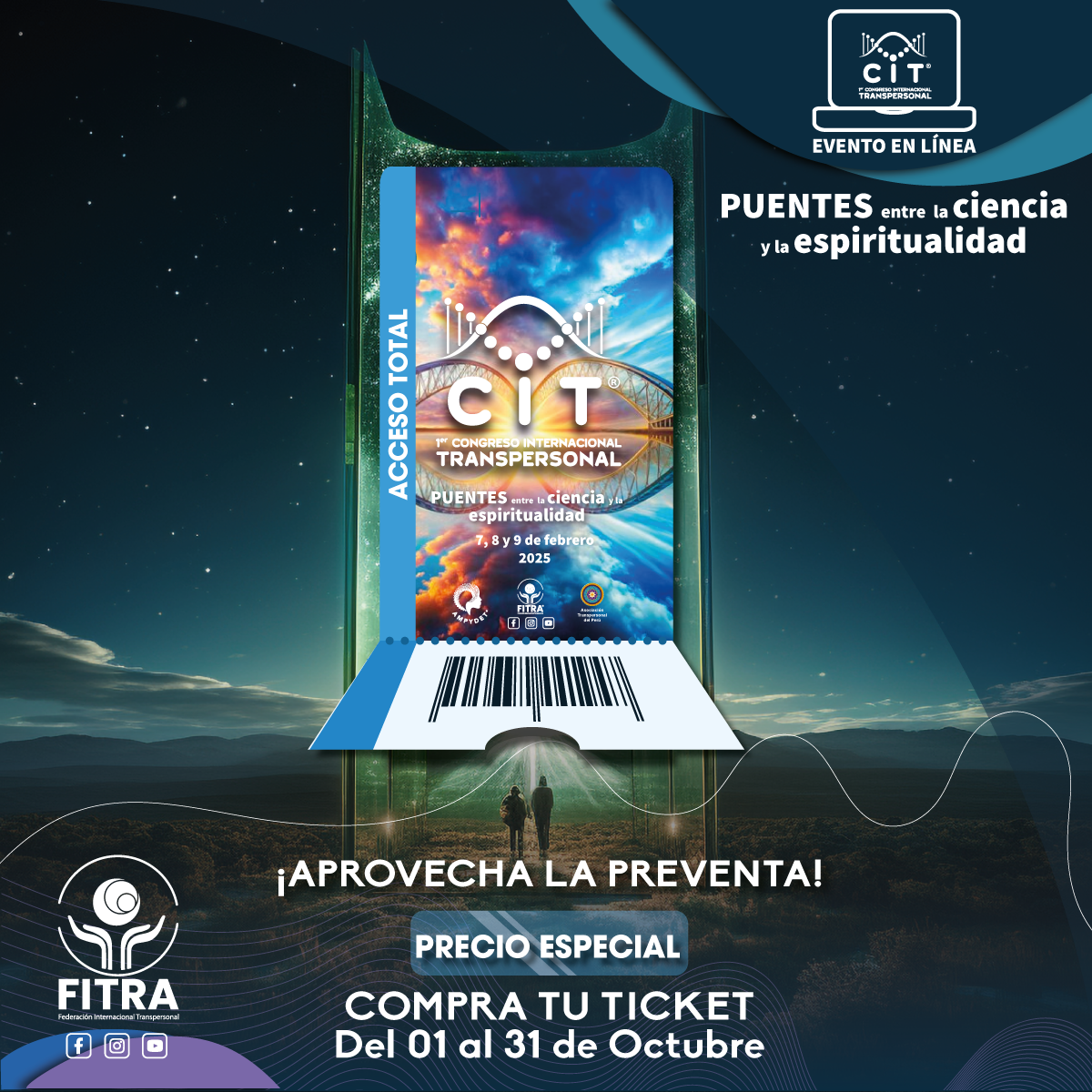 Obtenga información y compre entradas paraPreventa: Precio Especial ¡Cupo limitado! Transmisión en vivo. Congreso Internacional Transpersonal 2025 on feb. 07, 08:00 @FITRA