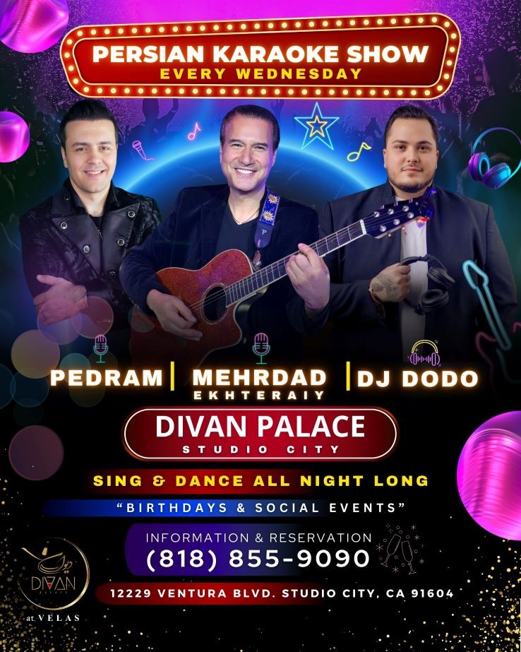 Get information & buy tickets to Persian Karaoke Show with Pedram, DJ DoDo and Mehrdad Live Music, and Dinner with Celebrity Guest Star on Mar 28, 00:00 @Divan Palace