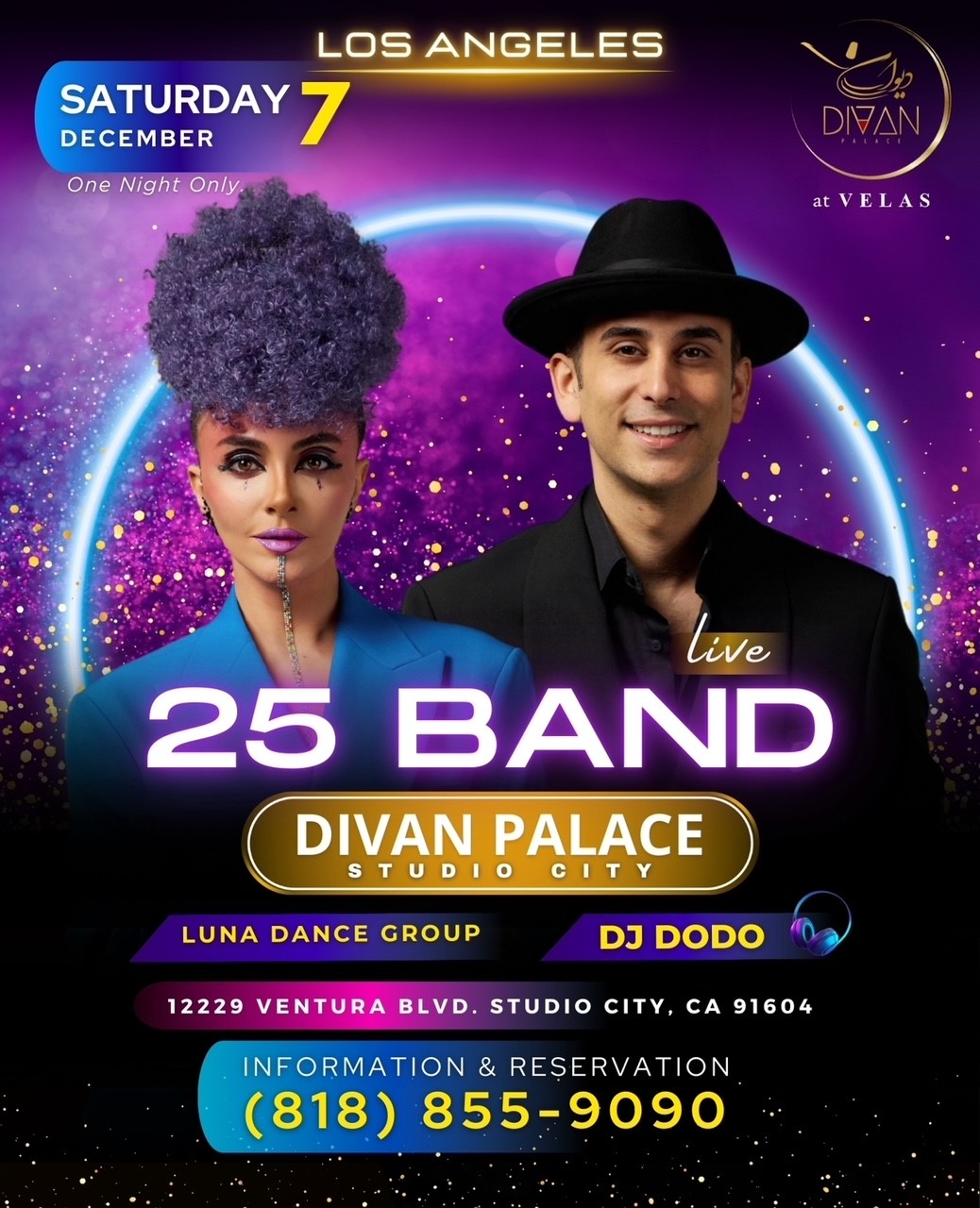 Get information & buy tickets to 25 Band Live at Divan Palace Dinner Dance with Mehrdad Ekhtraiy, Luna Dance Group and DJ DoDo on Dec 07, 21:00 @Divan Palace