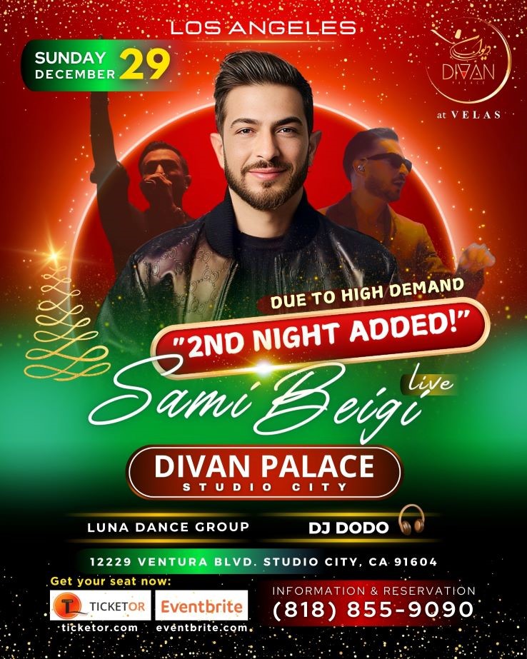 Get information & buy tickets to Sami Beigi Live at Divan Palace - December 29 Dinner Dance with Mehrdad Ekhtraiy, Luna Dance Group and DJ DoDo on Dec 29, 21:00 @Divan Palace