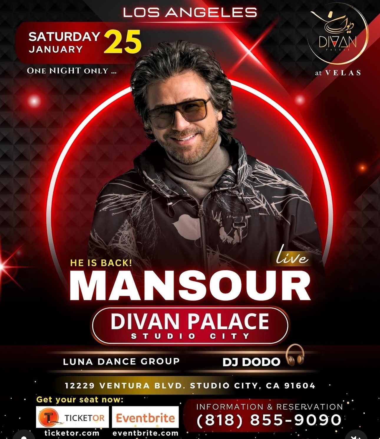 Get information & buy tickets to Mansour Live at Divan Palace Live Music and Dinner with Mehrdad Ekhtraiy, Luna Dance and DJ DoDo on Jan 25, 21:00 @Divan Palace