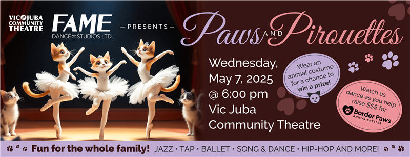 Get Information and buy tickets to "Paws & Pirouettes" for Border Paws Fame Dance Studios on Vic Juba Community Theatre