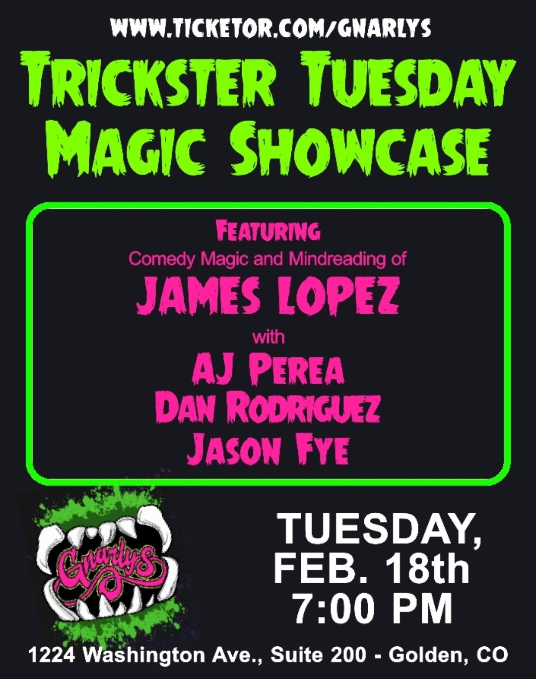 Get information & buy tickets to Trickster Tuesday Magic Show  on Feb 18, 19:00 @Gnarly's | Gnarly's