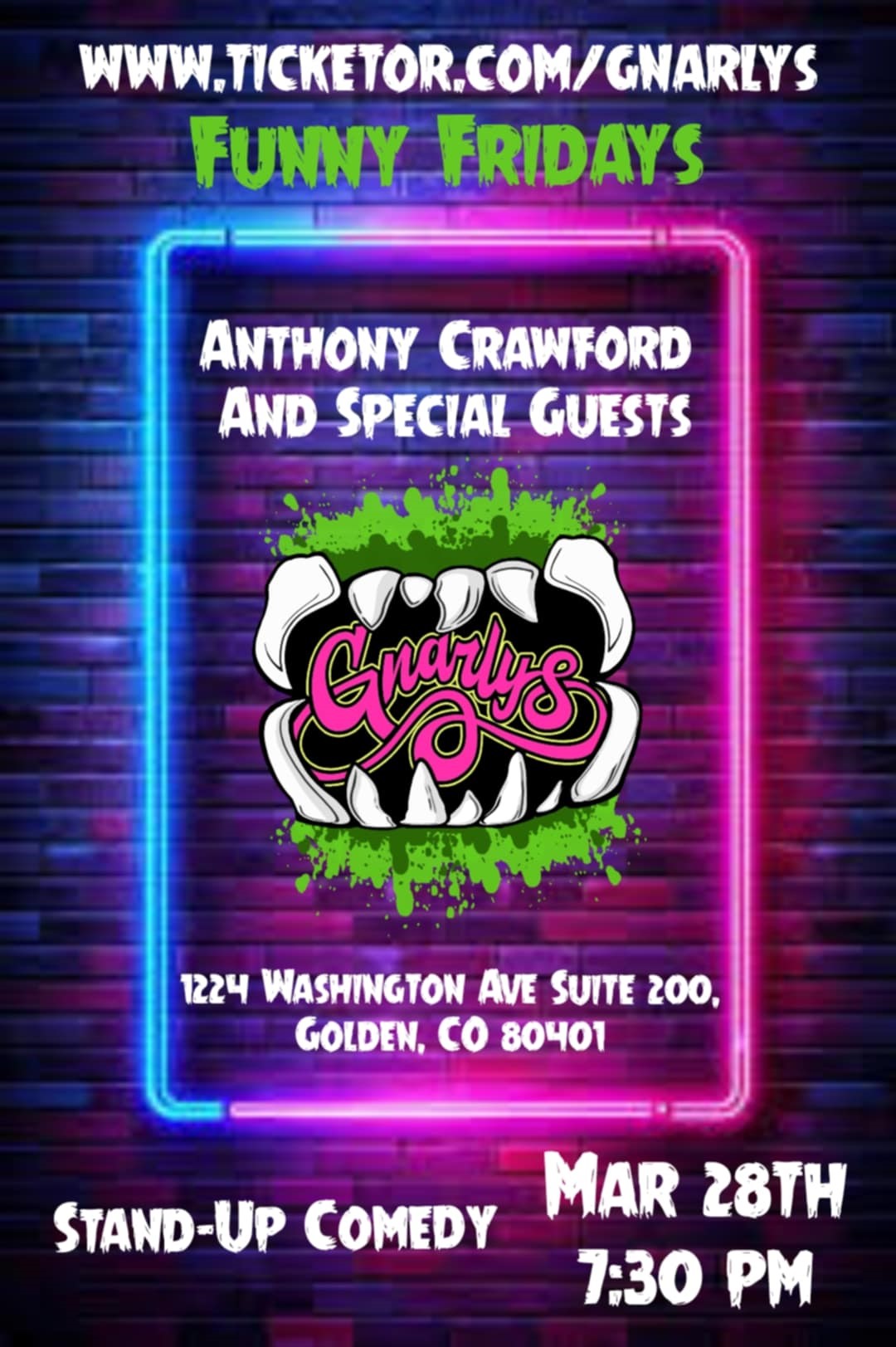 Get information & buy tickets to Funny Fridays Featuring Anthony Crawford And special Guests on Mar 28, 19:30 @Gnarly's | Gnarly's