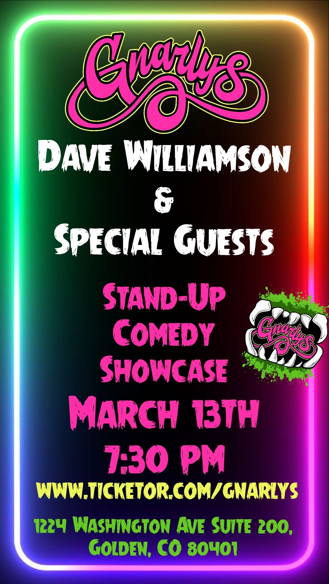 Get information & buy tickets to Dave Williamson With Special Guests on mar. 13, 19:30 @Gnarly's | Gnarly's