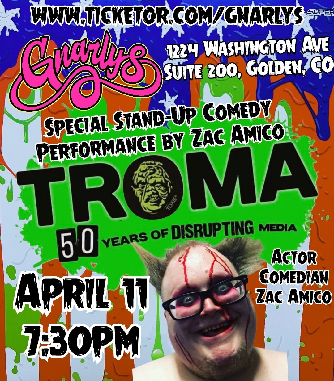 Get information & buy tickets to Special Stand Up with Zac Amico Troma 50 Years of Disrupting Media on abr. 11, 19:30 @Gnarly's | Gnarly's