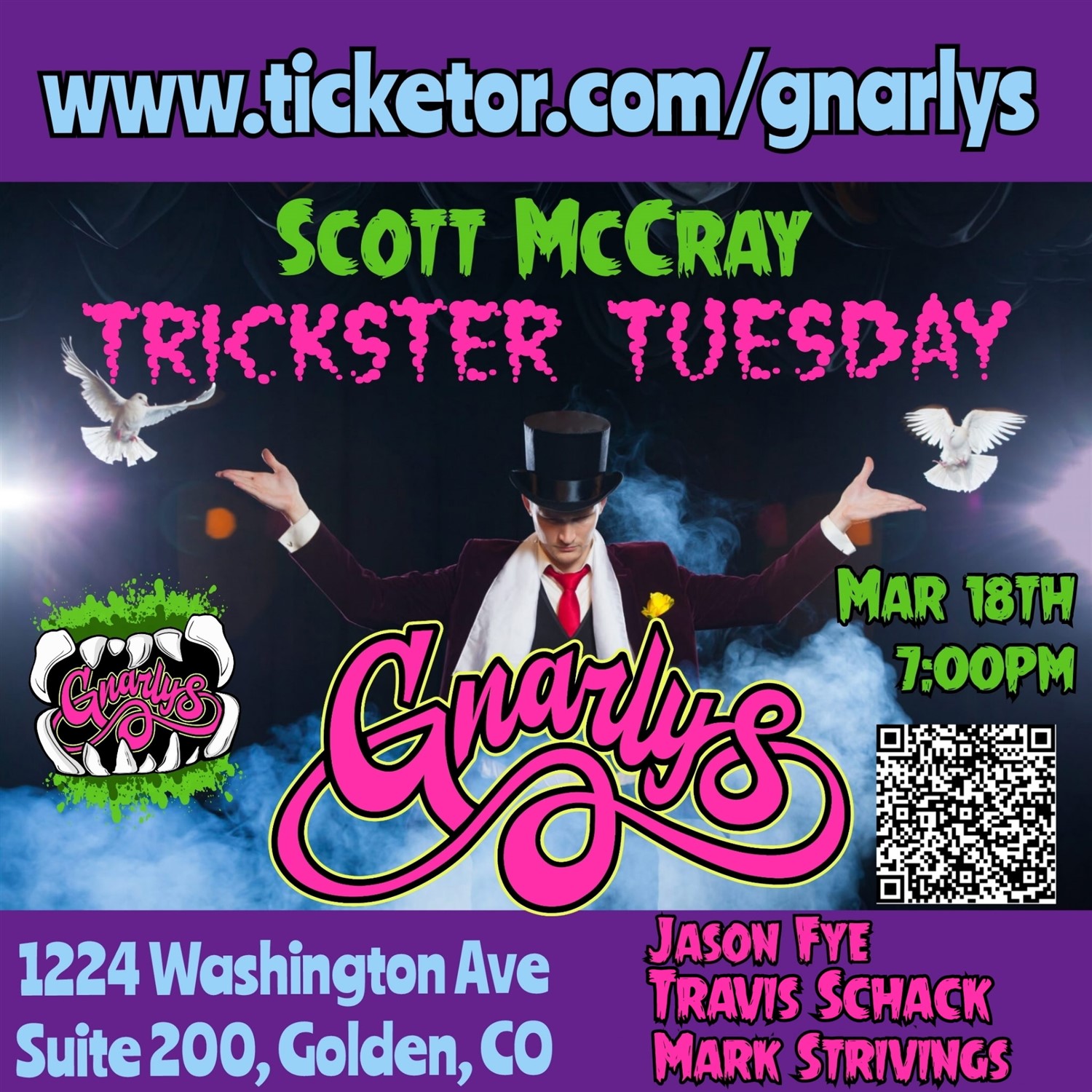 Get information & buy tickets to Trickster Tuesday Featuring Scott McCray And Jason Fye, Travis Shack and Mark Strivings on Mar 18, 19:00 @Gnarly's