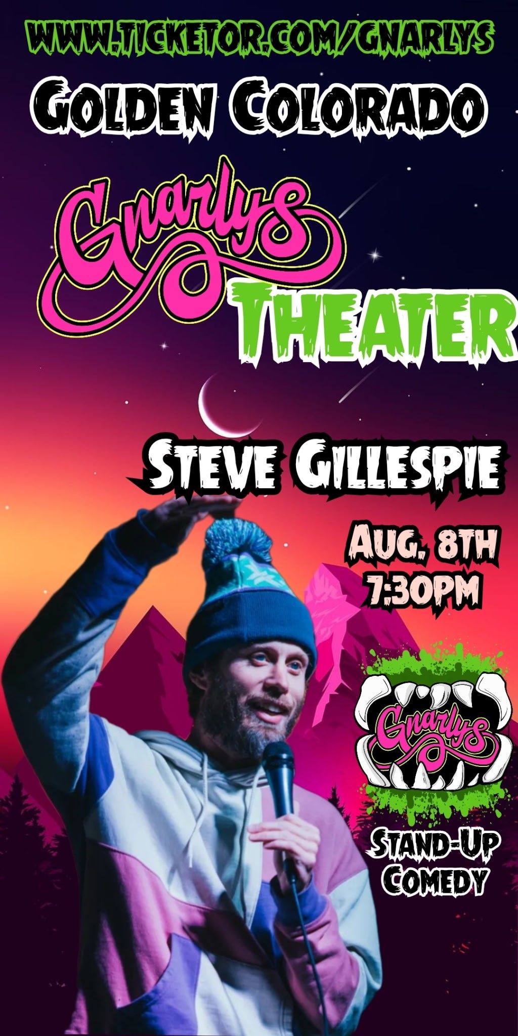 Get information & buy tickets to Stand Up Comedy Featuring Steve Gillespie With Special Guests (18+) on Aug 08, 20:00 @Gnarly's | Gnarly's