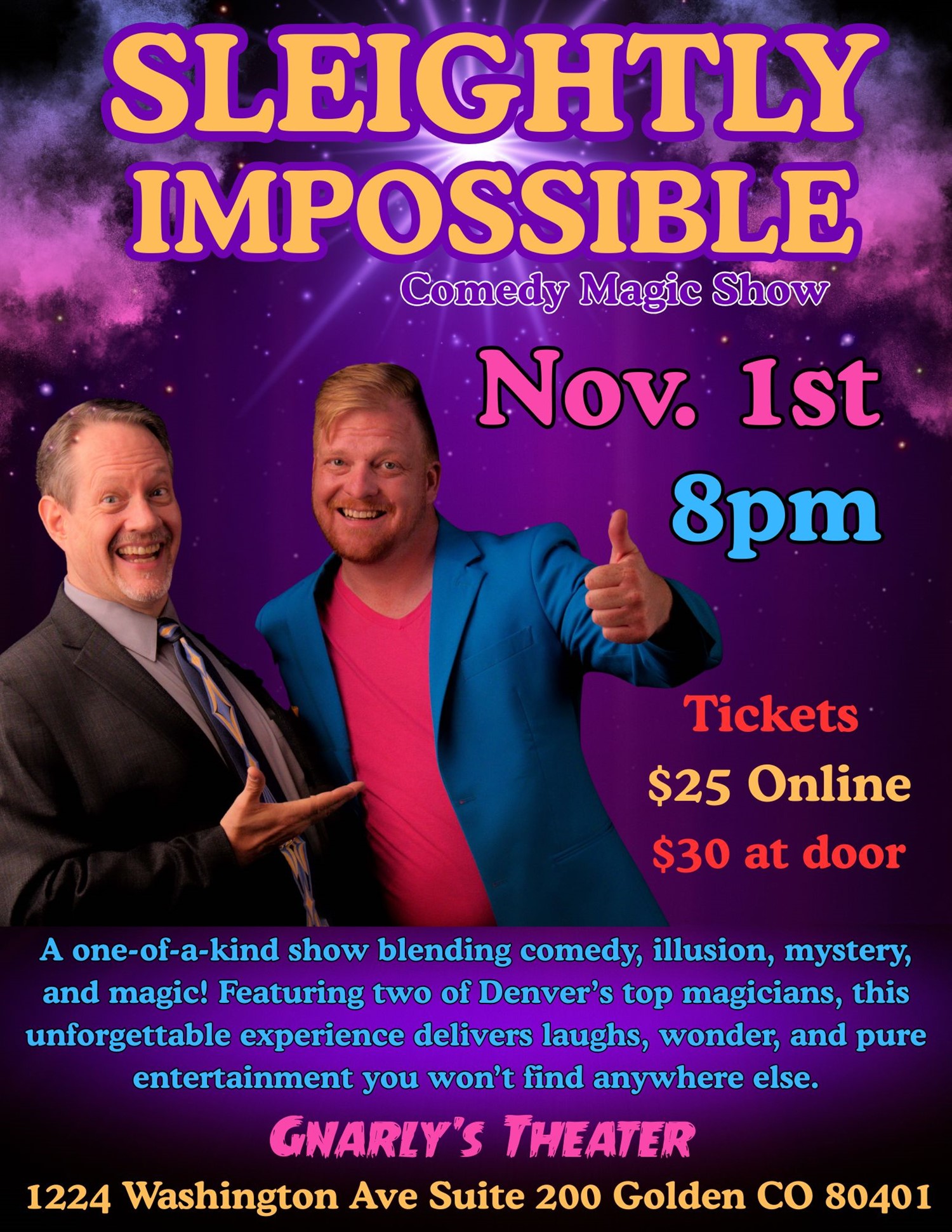 Get information & buy tickets toSleightly Impossible Comedy Magic Show (ALL AGES) on nov. 01, 20:00 @Gnarly's | Gnarly's