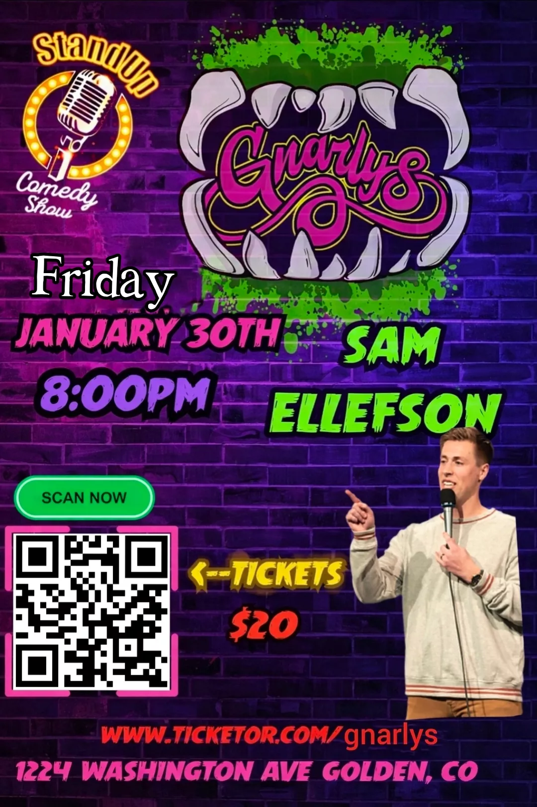 Sam Ellefson stand up comedy event Gnarly's Theater Golden Colorado image