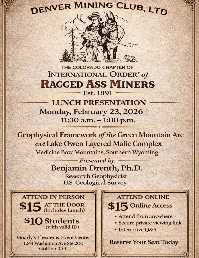 Get Information and buy tickets to Denver Mining Club Live Geophysical Framework of the Green Mountain Arc | Benjamin Drenth, Ph.D. on Gnarly's