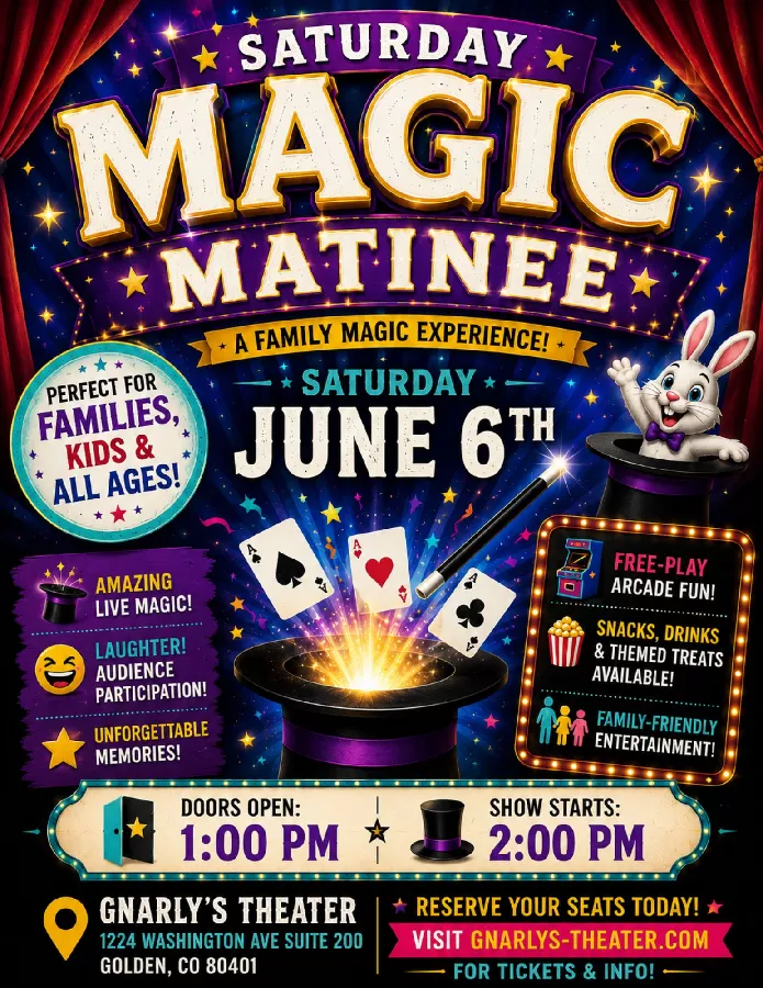 Get Information and buy tickets to Saturday Magic Matinee  on Gnarly's