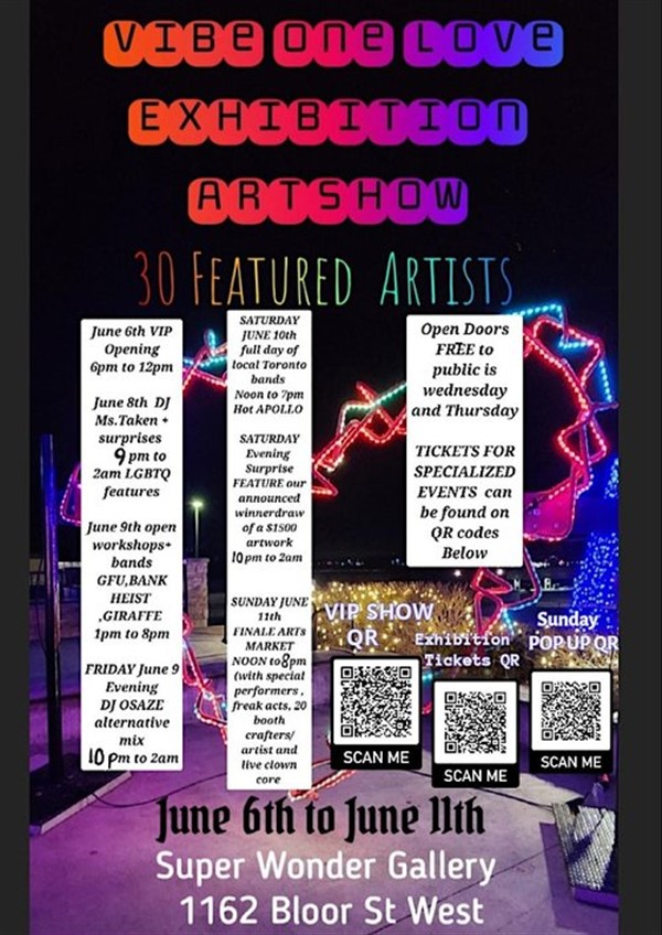 Vibe One Love Exhibition Artshow Bands. Saturday, June 10th on Jun 10, 12:00@SUPER WONDER GALLERY - Buy tickets and Get information on Super Wonder Gallery 