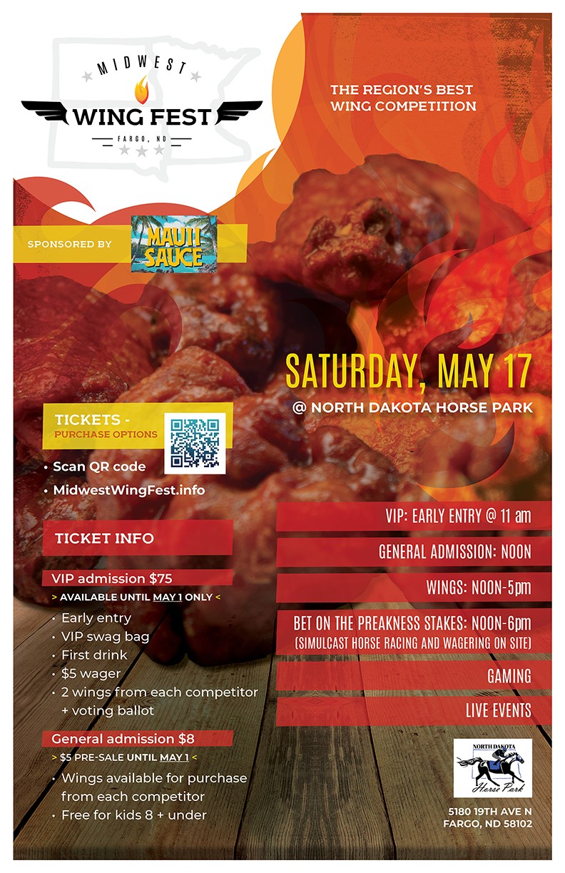 Get information & buy tickets to Midwest Wingfest 2025  on May 17, 12:00 @North Dakota Horse Park | Mauii Sauce