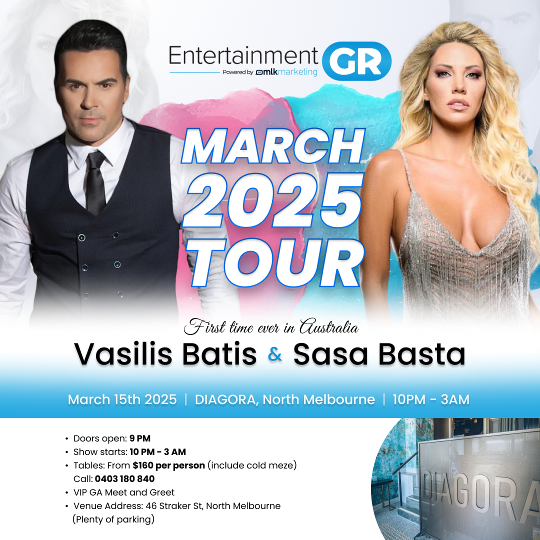 Get information, pick a seat & buy tickets to Sasa Basta & Vasilis Mpatis First time Ever in Australia on Mar 15, 22:00 @The Diagora | EntertainmentGR