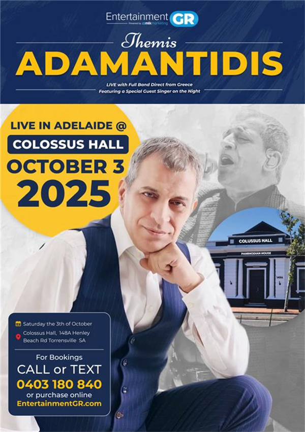 Obtenez des informations, choisissez un siège et achetez des billets pour Themis Adamantidis Australian Tour on oct. 03, 21:00 @Colossus Hall