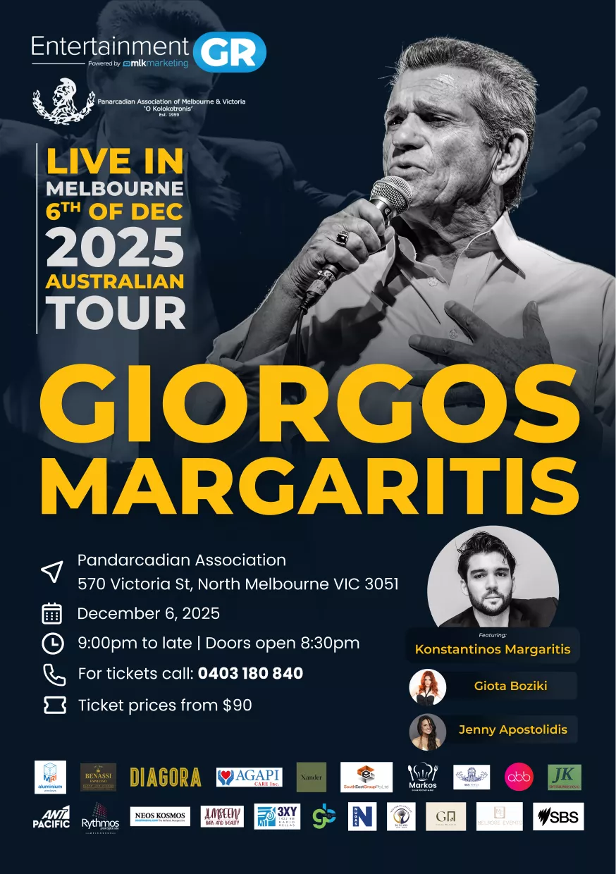 Get information, pick a seat & buy tickets toGiorgos Margaritis Australian Tour 2025 on Dec 06, 20:30 @Panarcadian Association | EntertainmentGR