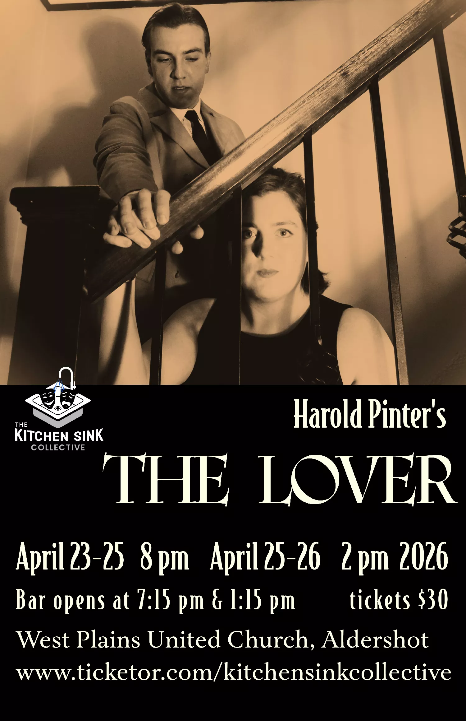 Obtenez des informations et achetez des billets pour The Lover by Harold Pinter on avr. 23, 20:00 @West Plains United Church | The Kitchen Sink Collective