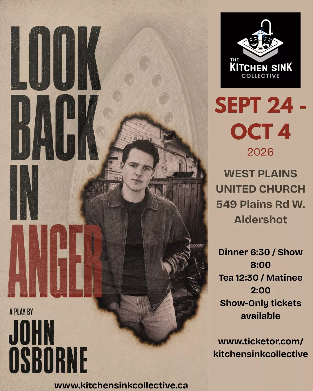 Get information & buy tickets toLook Back In Anger September 24 by John Osborne on Sep 24, 18:30 @West Plains United Church | The Kitchen Sink Collective