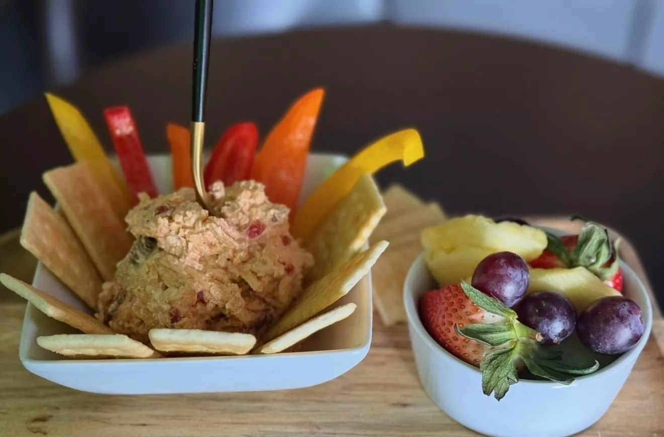 Pimento Cheese with Crackers and Grapes